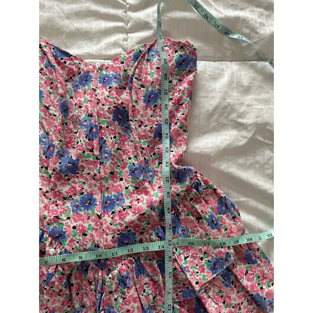 Vintage 80s/90s Rampage Floral Strapless Tiered Mini Dress - Lace Up Back - 5/6 - Picture 9 of 10